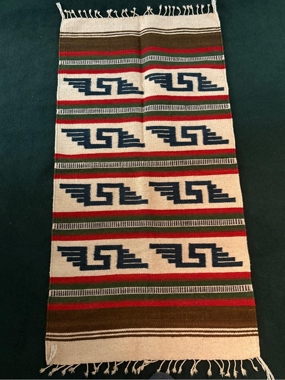 Southwestern Pattern Woven Runner Rug - Cream, Green, Red, Brown